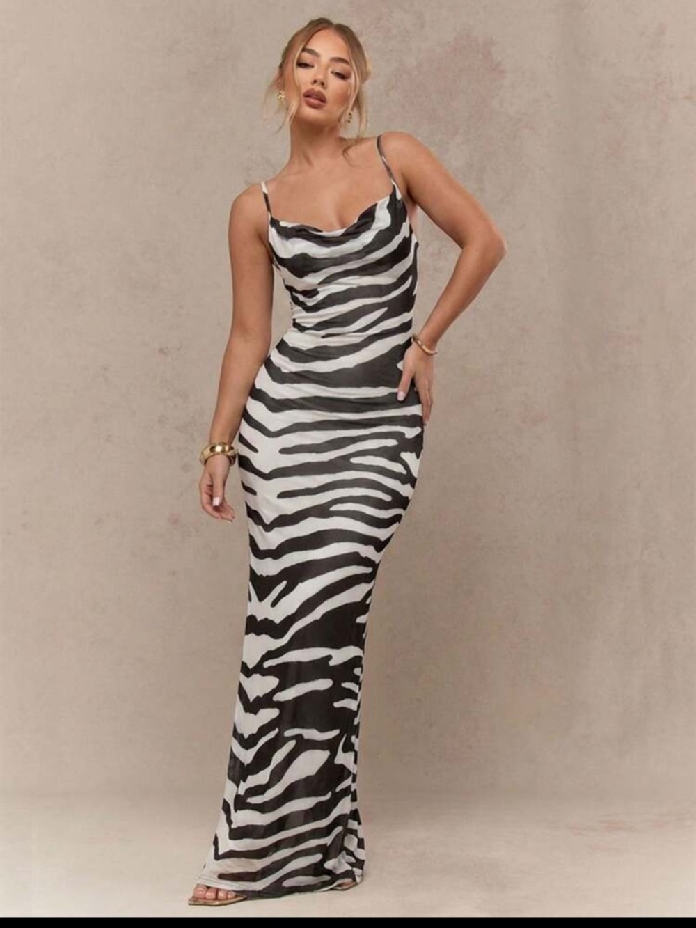 Missguided Black & White Zebra Slip Maxi Dress